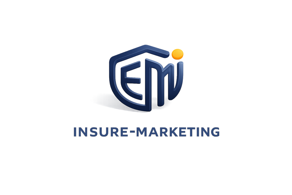 โลโก้ Insure-Marketing แบบ 3D โทนน้ำเงินเข้ม พร้อมสัญลักษณ์โล่และตัวอักษร IM